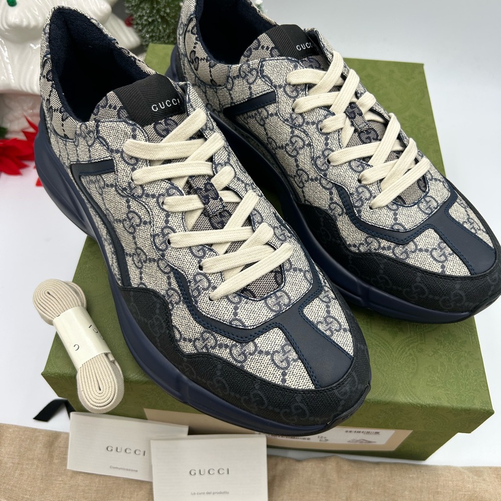 Gucci men's Rython GG  Supreme monogram trainers size 12.5 made in Italy